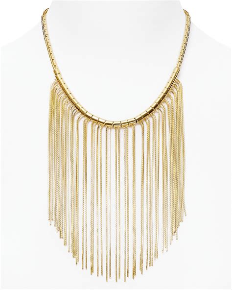 michael kors fringe rose gold bib